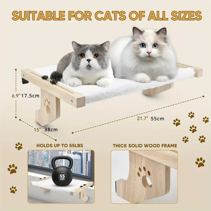 Cordless Cat Window Hammock — Foldable Sunny Window Bed with Removable Plush Cover