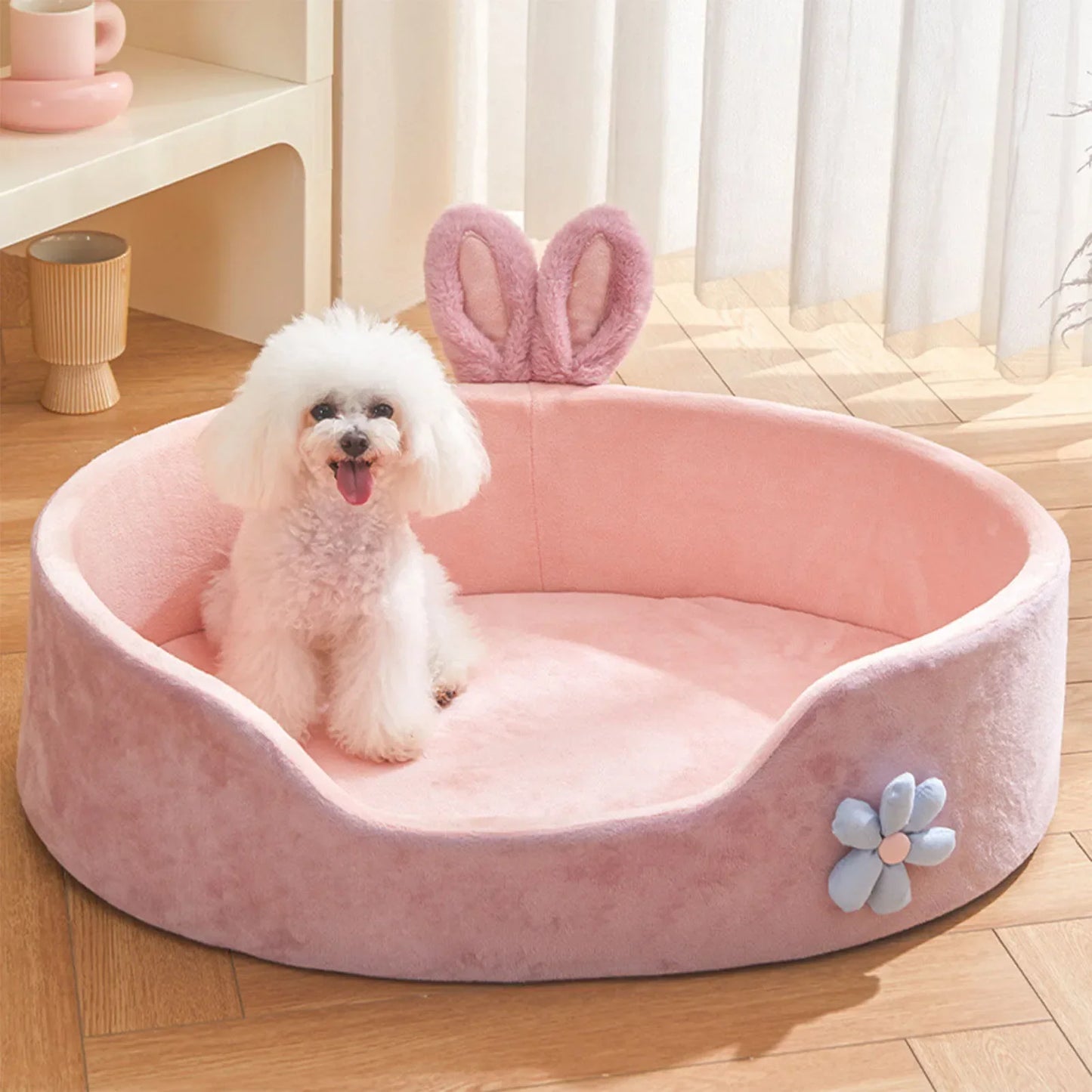 Soft Breathable Pet Bed for Dogs & Cats – Removable Cover, All-Season Comfort (Pink)