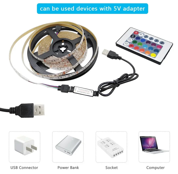 1-30M USB LED Strip Lights with APP Control | 5050 RGB Color Changing Flexible LED Light for Room Decor, TV Backlight, and Diode Lamp Tape Ditzy Petunia