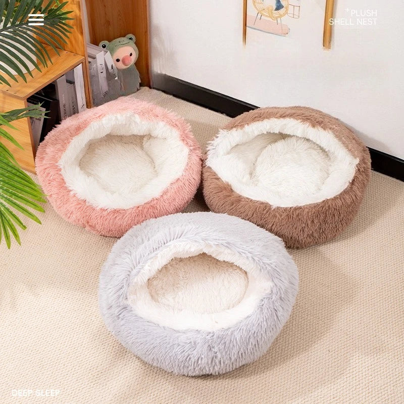 Hooded Plush Cat Nest Bed – Breathable Long Hair Pet Cave