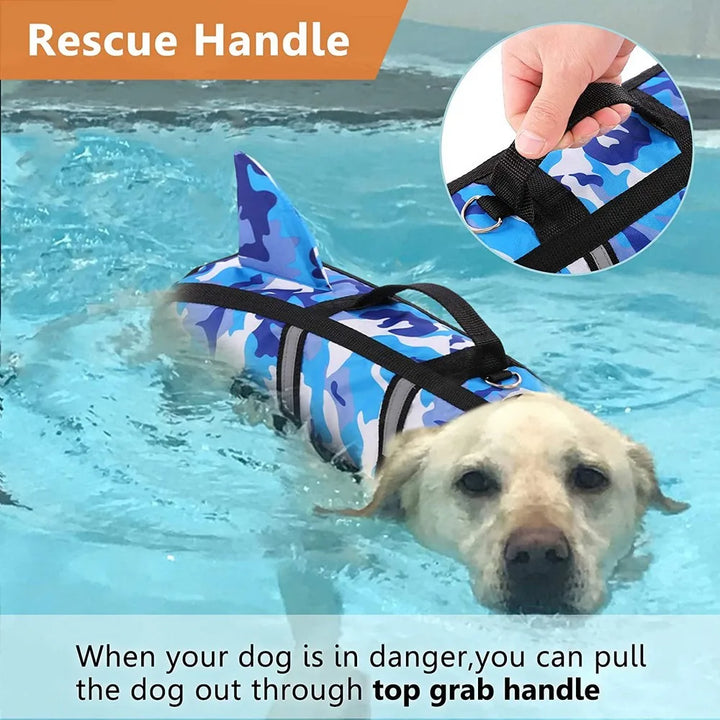 Shark Fin Dog Life Jacket – Adjustable Buoyancy Swim Vest - Ditzy Petunia