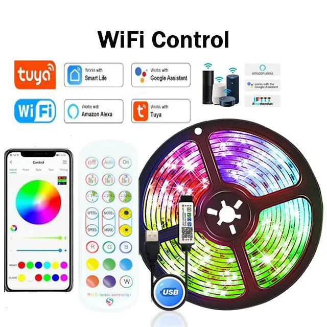 1-30M USB LED Strip Lights with APP Control | 5050 RGB Color Changing Flexible LED Light for Room Decor, TV Backlight, and Diode Lamp Tape Ditzy Petunia