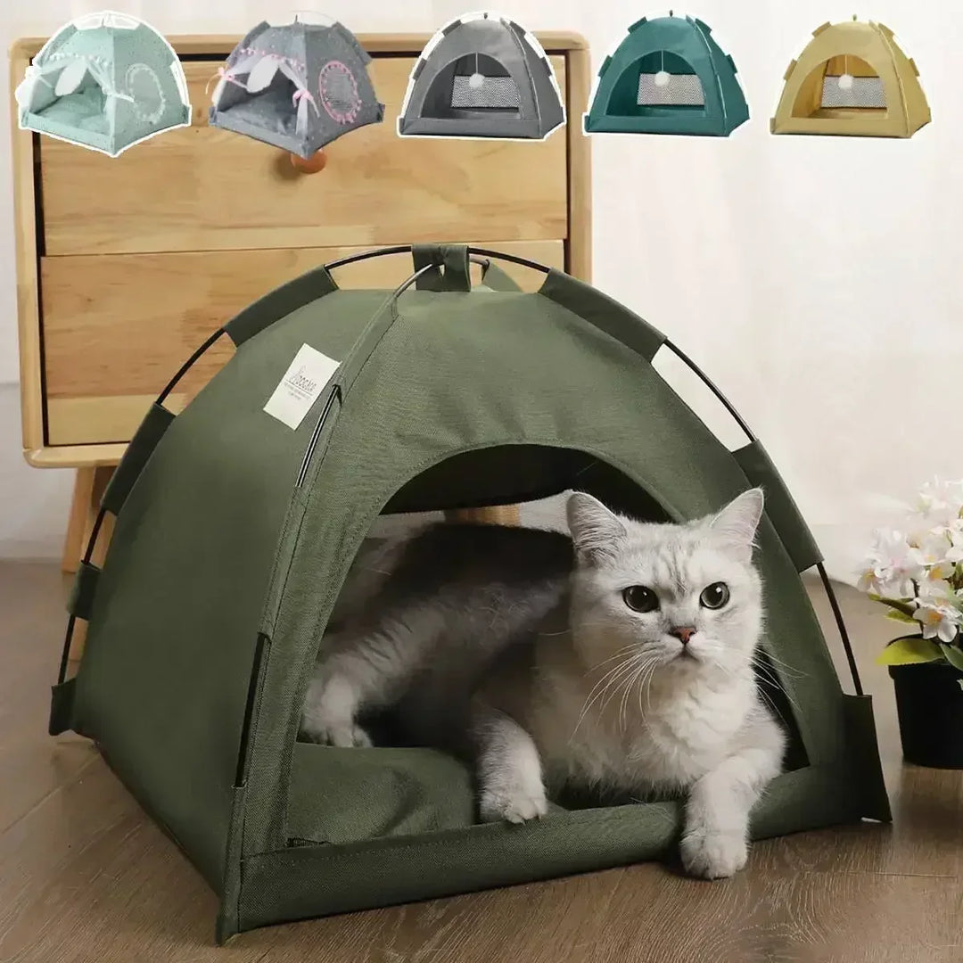 Warm Cat Tent Bed &amp; Cave House – Breathable, Removable Cushion, Non-Slip Base
