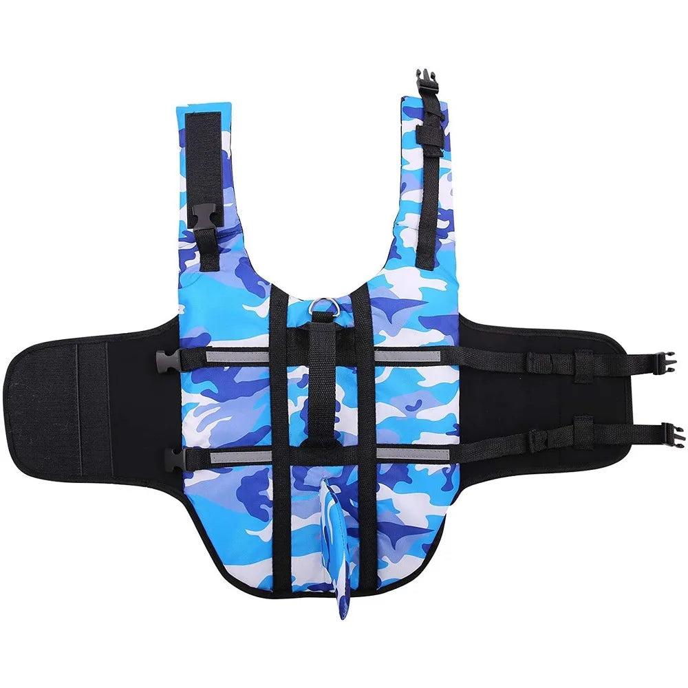 Shark Fin Dog Life Jacket – Adjustable Buoyancy Swim Vest - Ditzy Petunia