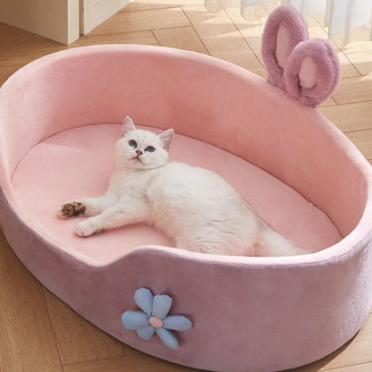 Soft Breathable Pet Bed for Dogs & Cats – Removable Cover, All-Season Comfort (Pink)