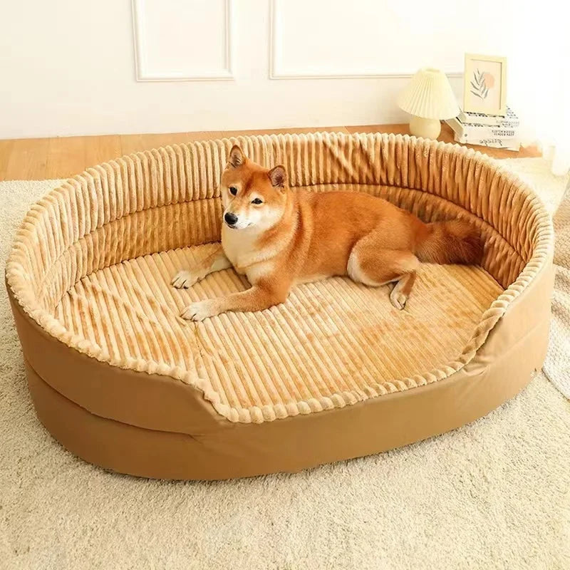 Calming Plush Dog Bed – Soft Round Pet Sofa with Non-Slip Base
