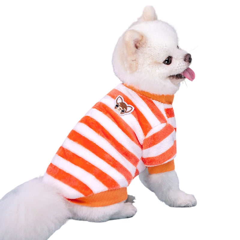 Rainbow Striped Dog Clothes - Warm Fleece Vest Shirt for Small Dogs &amp; Cats, Winter Apparel - Ditzy Petunia