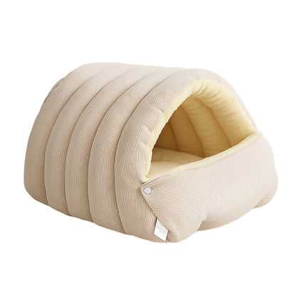Winter Plush Cat Bed – Cozy Enclosed Cat Cave for Cats & Small Dogs