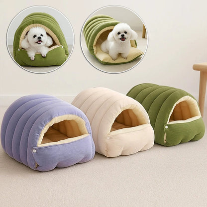 Winter Plush Cat Bed – Cozy Enclosed Cat Cave for Cats & Small Dogs