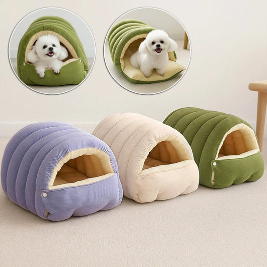 Winter Plush Cat Bed – Cozy Enclosed Cat Cave for Cats & Small Dogs
