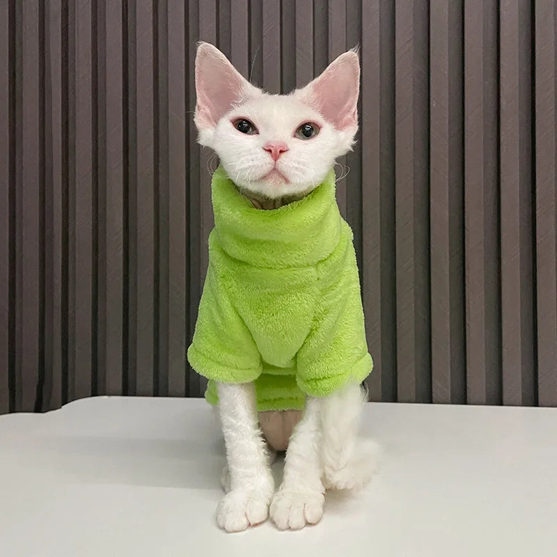 Turtleneck Cat Sweater Coat - Warm Fleece Winter Clothes for Hairless Cats &amp; Small Dogs Ditzy Petunia