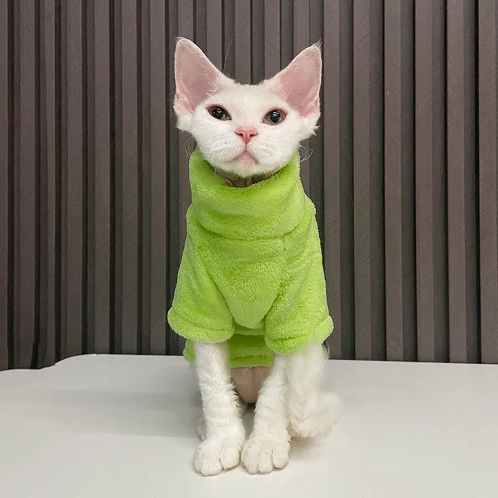 Turtleneck Cat Sweater Coat - Warm Fleece Winter Clothes for Hairless Cats &amp; Small Dogs Ditzy Petunia