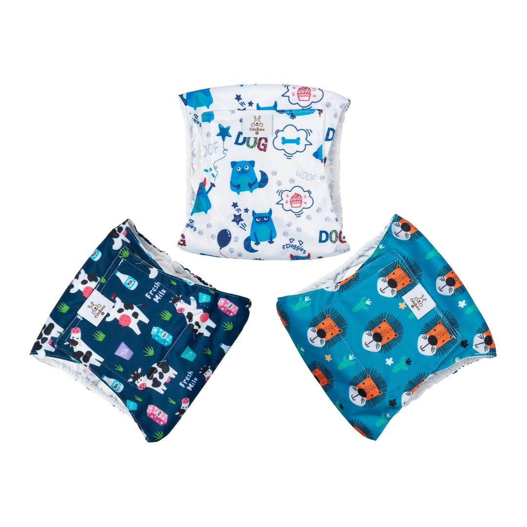 Washable Male Dog Diapers – Reusable Belly Bands with Leak-Proof Absorbent Pads for Puppies &amp; Incontinent Dogs (Pack of 3) Ditzy Petunia