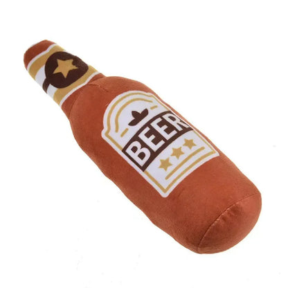 Plush Bottle-Shaped Dog Toys – Squeaky, Soft, and Chew-Friendly