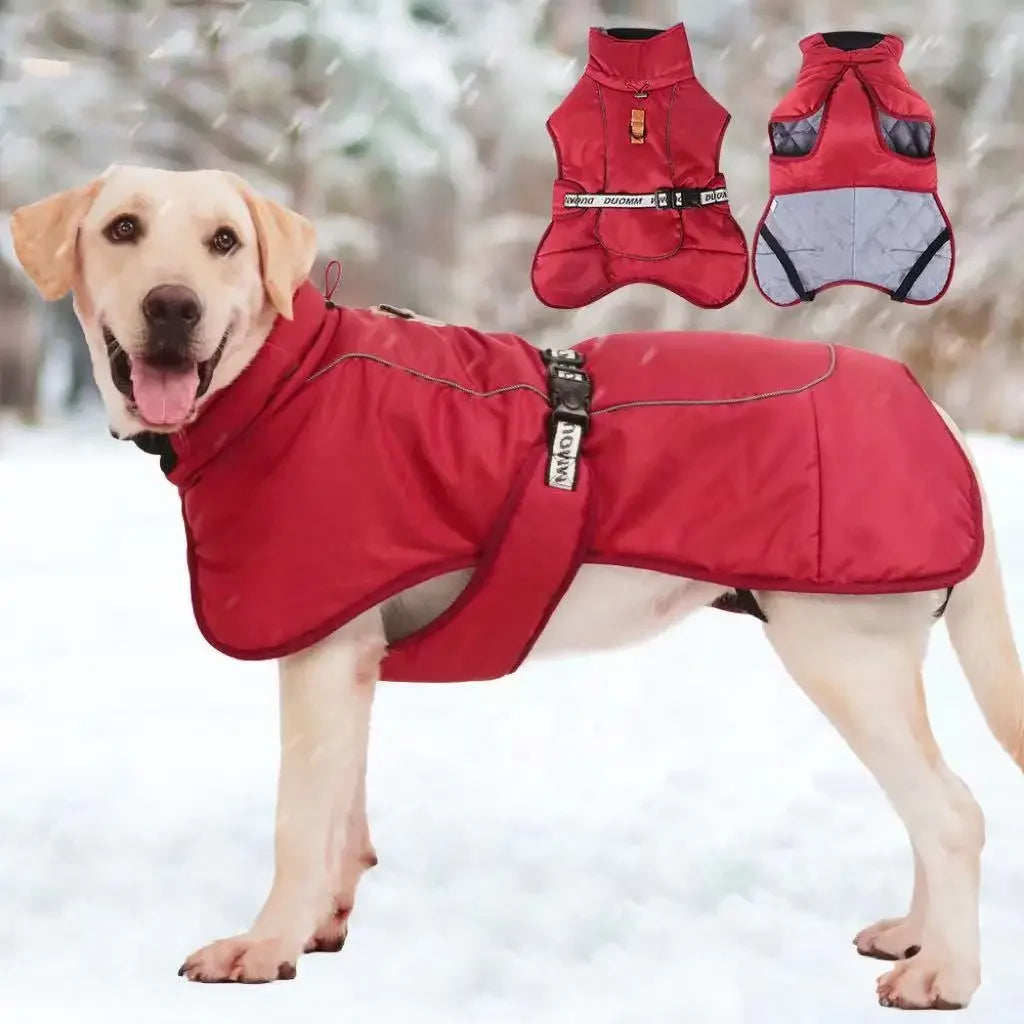 Waterproof Winter Dog Coat with Harness – Warm Fleece Jacket for Large Dogs - Ditzy Petunia