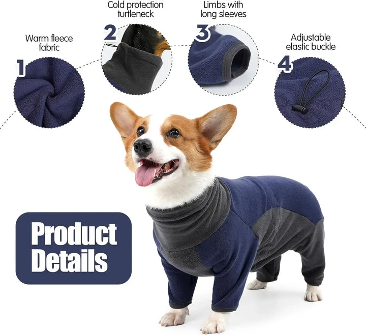 Windproof Dog Pullover Bodysuit - Adjustable Fleece Coat for Medium &amp; Large Dogs - Easy Wear with Elastic Cuffs Ditzy Petunia