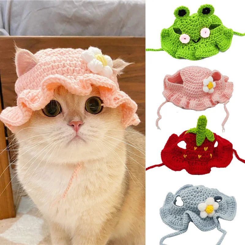 🎩 Knitted Pet Hat – Cute Elastic Beanie for Cats & Small Dogs - Ditzy Petunia