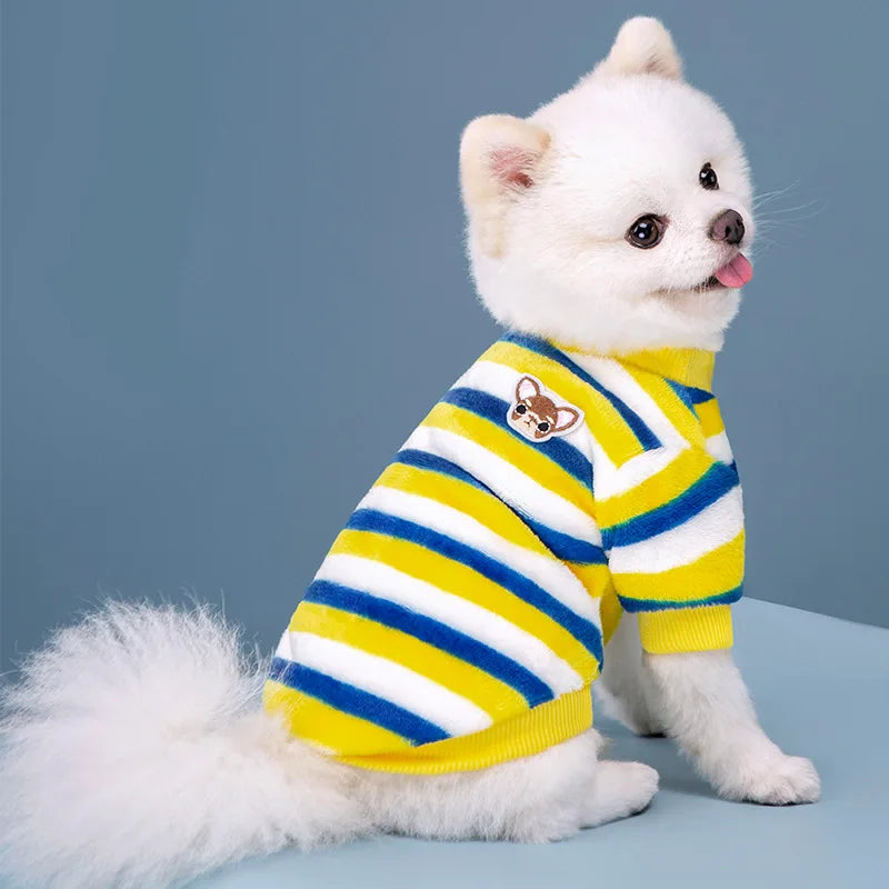 Rainbow Striped Dog Clothes - Warm Fleece Vest Shirt for Small Dogs &amp; Cats, Winter Apparel - Ditzy Petunia