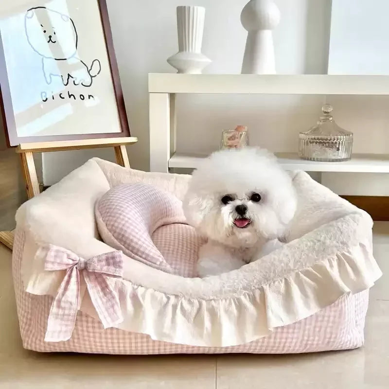 Eco-Friendly Cotton Dog Bed – Machine Washable Pet Sofa - Ditzy Petunia