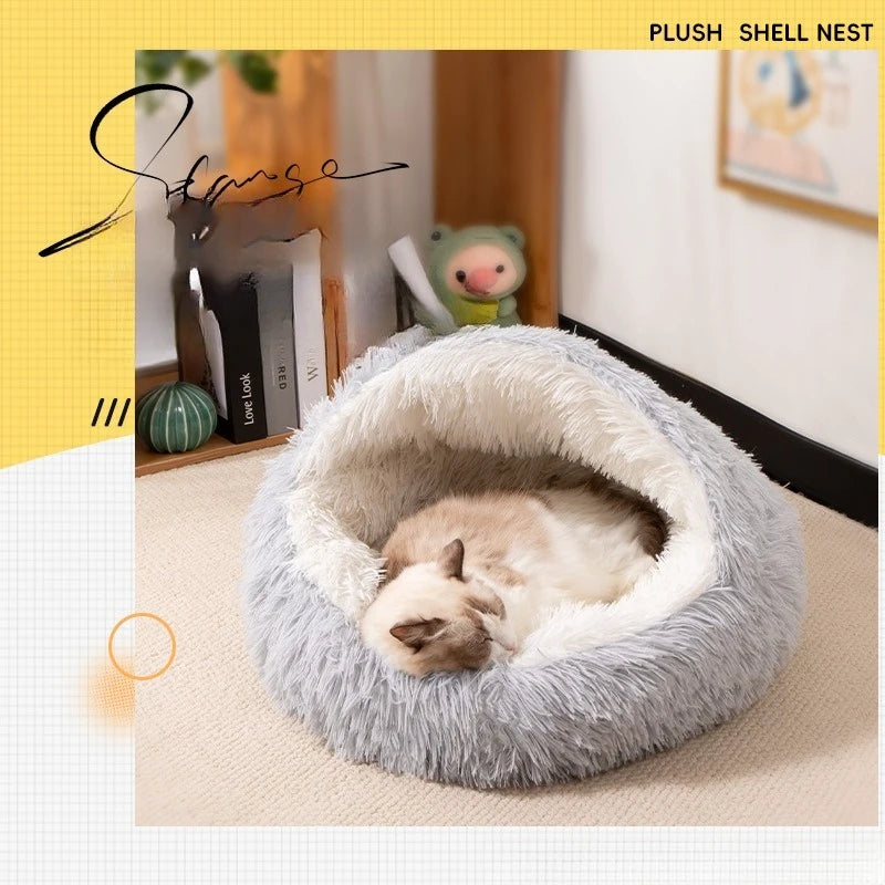 Hooded Plush Cat Nest Bed – Breathable Long Hair Pet Cave - Ditzy Petunia