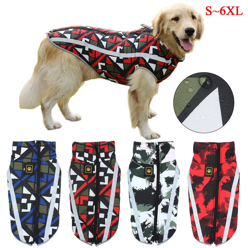 Waterproof Winter Dog Jacket | Reflective Warm Coat for Large Dogs | Warm Polyester Padded Dog Overalls - Ditzy Petunia