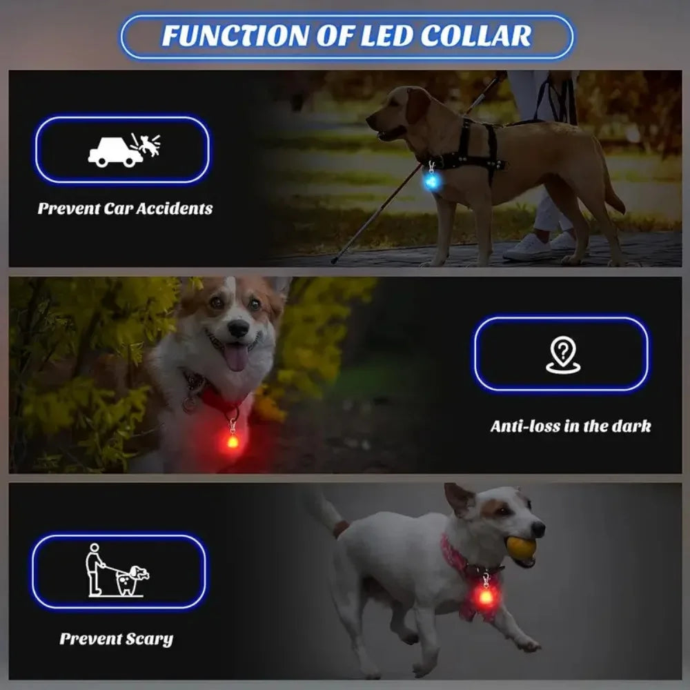 Waterproof LED Dog Collar Light – Silicone Safety Pendant with Replaceable Battery for Night Walks