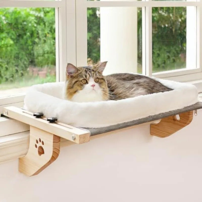 Cordless Cat Window Hammock — Foldable Sunny Window Bed with Removable Plush Cover