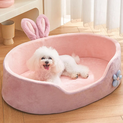 Soft Breathable Pet Bed for Dogs & Cats – Removable Cover, All-Season Comfort (Pink)