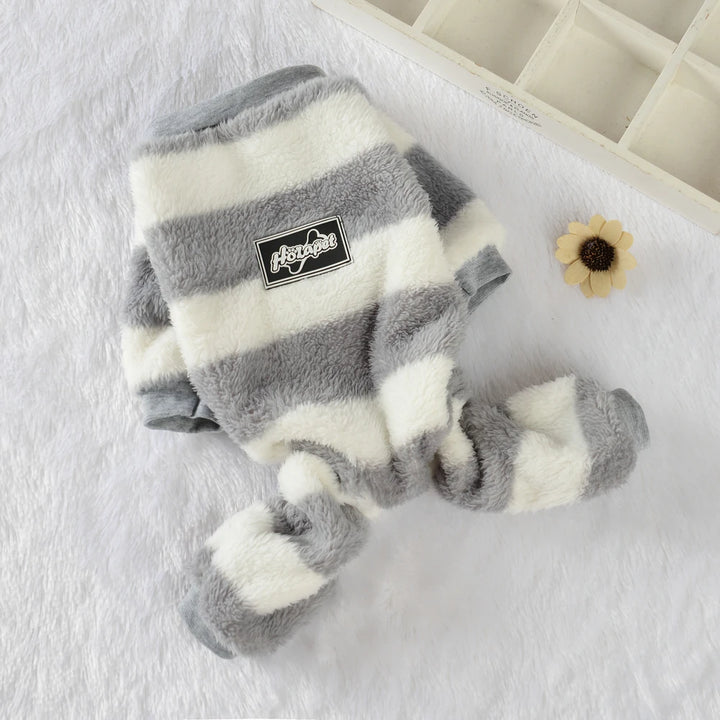 Soft Stripe Fleece Dog Sweatshirt - Warm Hooded Coat for Small Dogs, Cats, &amp; Puppies - Ditzy Petunia