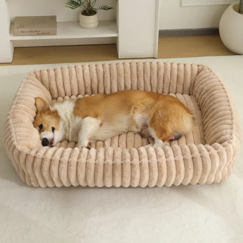 Large Waterproof Dog Bed Sofa — Plush Square Pet Bed for Dogs & Cats (All Seasons)