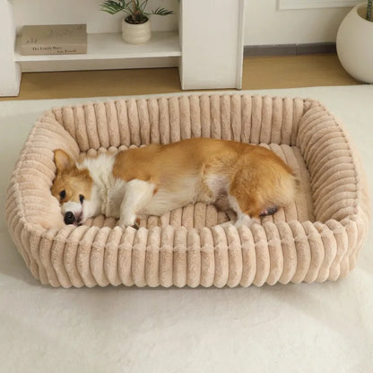 Large Waterproof Dog Bed Sofa — Plush Square Pet Bed for Dogs & Cats (All Seasons)