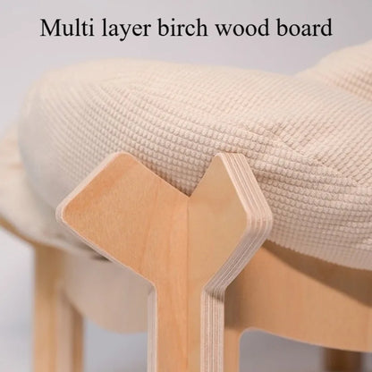 Breathable Wooden Cat Bed with Petal Cushion – Birch Board Pet Nest
