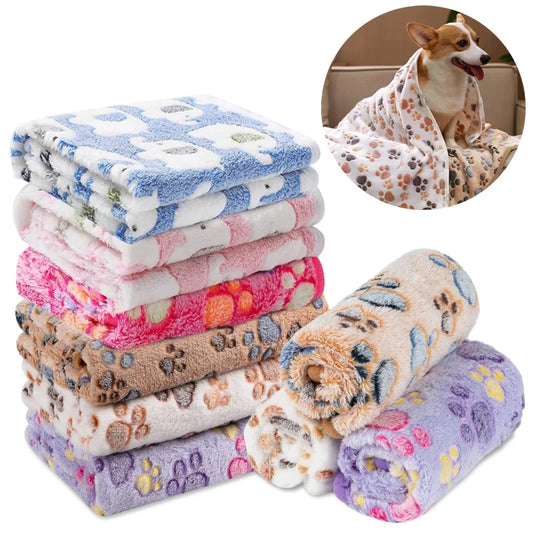 Ultra-Soft Coral Fleece Pet Blanket – Elephant & Paw Print Designs