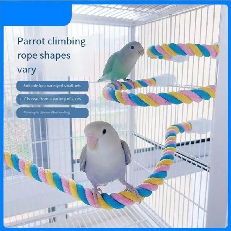 Corduroy Bird Rope Perch - Flexible and Durable Bird Cage Accessory | Cotton Rope &amp; Iron Wire - Ditzy Petunia