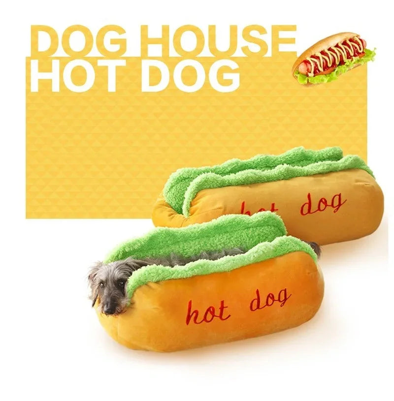 Hot Dog Dog Bed — Breathable Plush Washable Pet Sofa with Anti-Slip Base