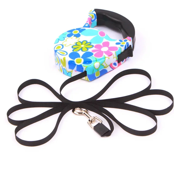 Retractable Dog Leash with Quick Lock – Tangle-Free Tape Lead for Small to Large Dogs - Ditzy Petunia