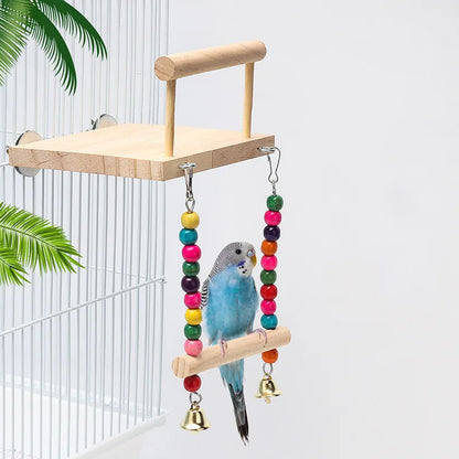 8PCS Natural Wooden Bird Toys – Swing, Perch, Bridge & More