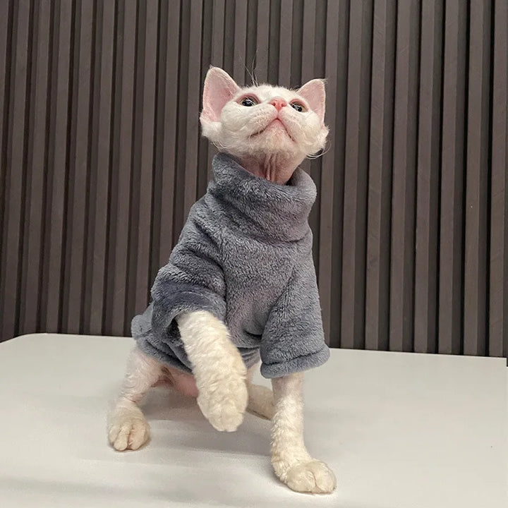 Turtleneck Cat Sweater Coat - Warm Fleece Winter Clothes for Hairless Cats &amp; Small Dogs Ditzy Petunia