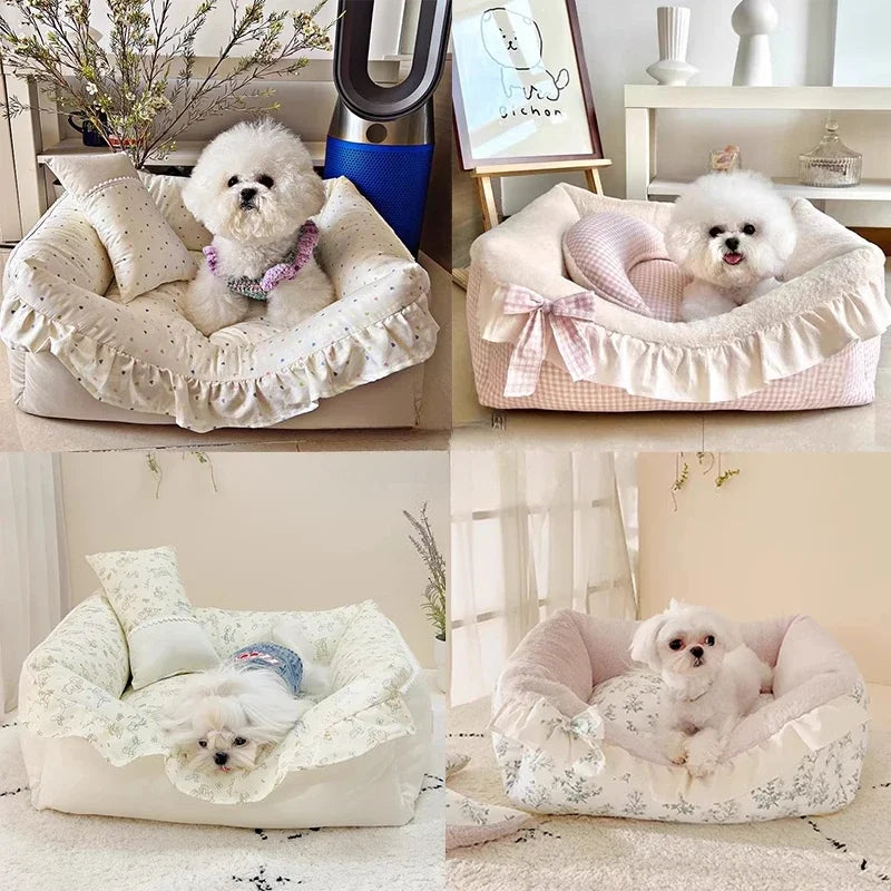 Eco-Friendly Cotton Dog Bed – Machine Washable Pet Sofa - Ditzy Petunia
