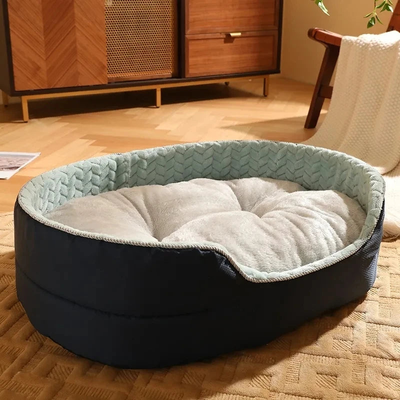 Calming Plush Dog Bed – Soft Round Pet Sofa with Non-Slip Base