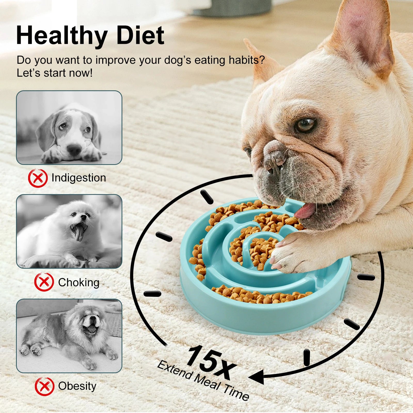 Pet Slow Feeder Bowl - Non-Slip Anti-Gulping Maze Design for Dogs & Cats - Ditzy Petunia