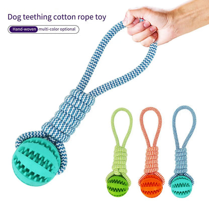 Pet Chew & Treat Ball – Rubber Rope Toy for Dental Cleaning, Tug Play, and IQ Training