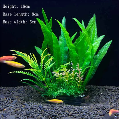 Artificial Aquarium Plant Decoration – Plastic Greenery with Resin Base