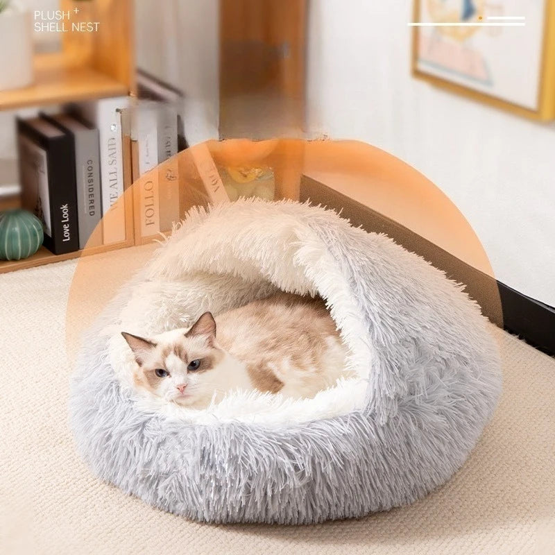 Hooded Plush Cat Nest Bed – Breathable Long Hair Pet Cave - Ditzy Petunia