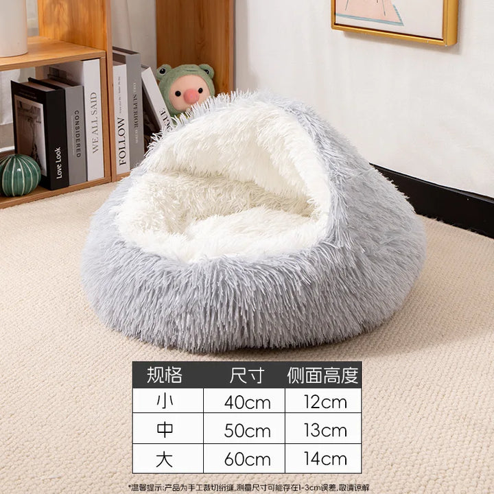Hooded Plush Cat Nest Bed – Breathable Long Hair Pet Cave - Ditzy Petunia
