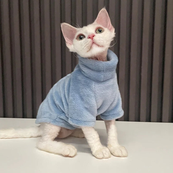 Turtleneck Cat Sweater Coat - Warm Fleece Winter Clothes for Hairless Cats &amp; Small Dogs Ditzy Petunia