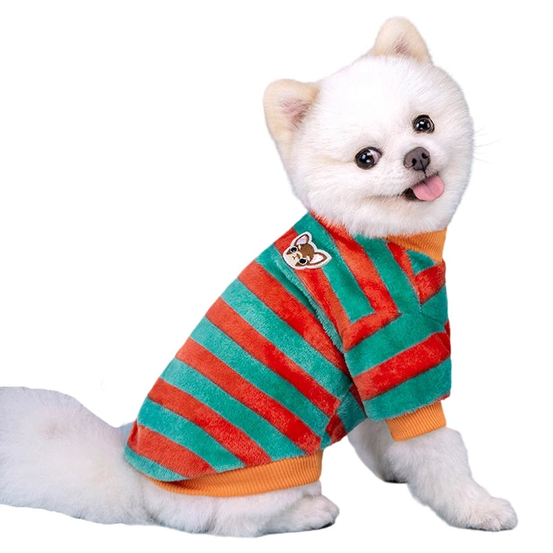 Rainbow Striped Dog Clothes - Warm Fleece Vest Shirt for Small Dogs &amp; Cats, Winter Apparel - Ditzy Petunia