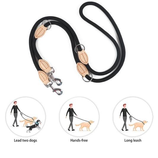 Hands-Free Double Dog Leash – Personalized, Luxury Nylon Leash for Small & Large Dogs