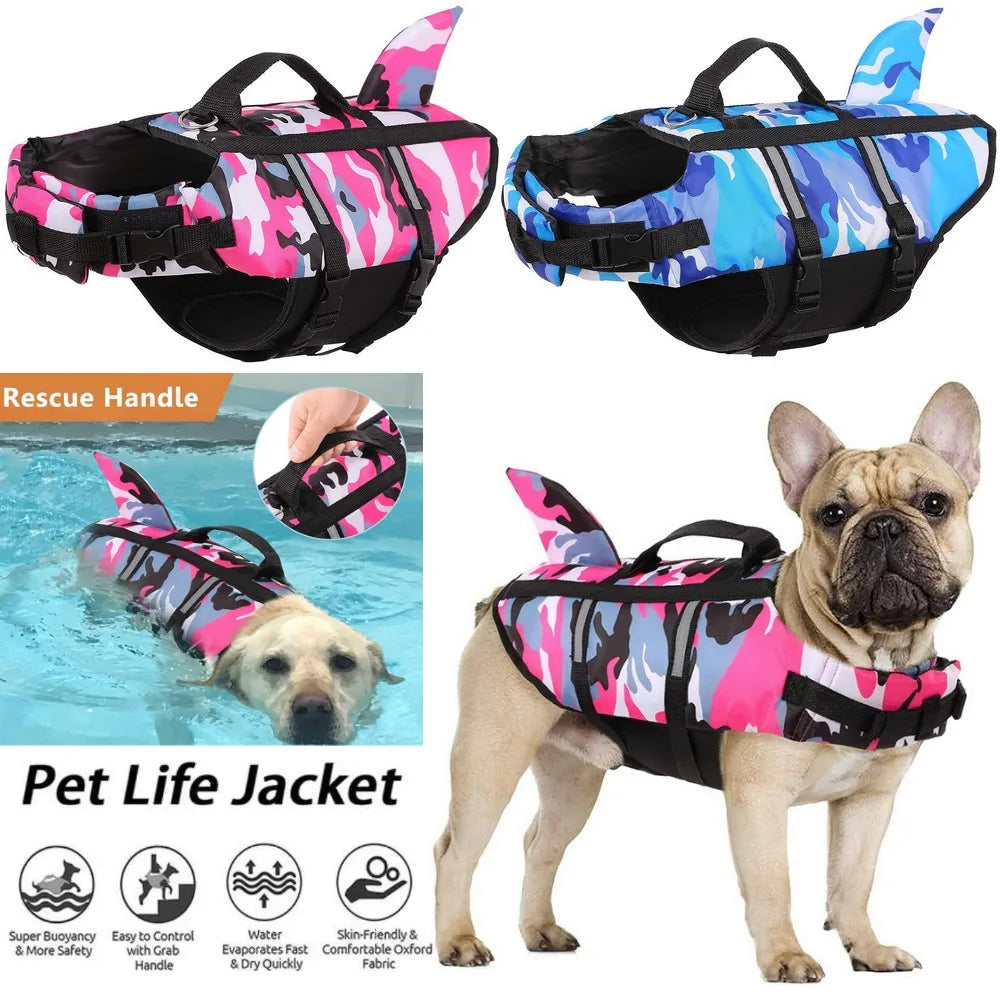 Shark Fin Dog Life Jacket – Adjustable Buoyancy Swim Vest - Ditzy Petunia