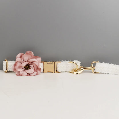 Personalized Floral Dog Collar, Leash & Harness Set – Custom Engraved Name Tag for Weddings & Everyday Use